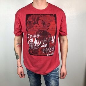 Disney Original Mickey 1928 Florida Mens Red Mickey Mouse Comic Book Stamp Shirt